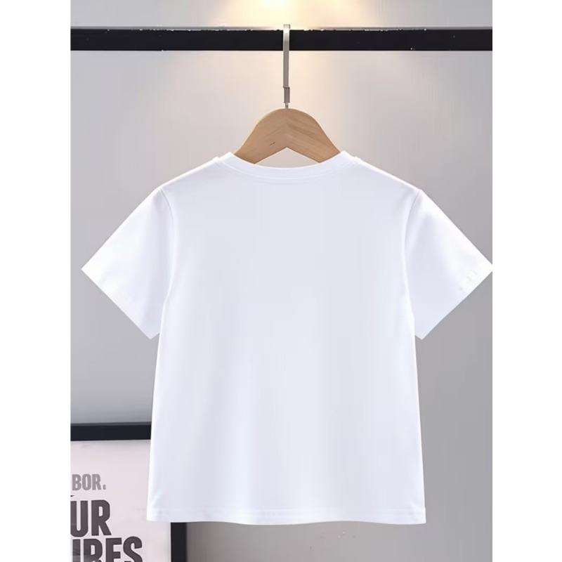 European Sizes Swimming Theme Short Sleeve T-Shirt, Unisex Kids Summer Sports Casual Top, Cartoon Swimming Pattern Round Neck Breathable