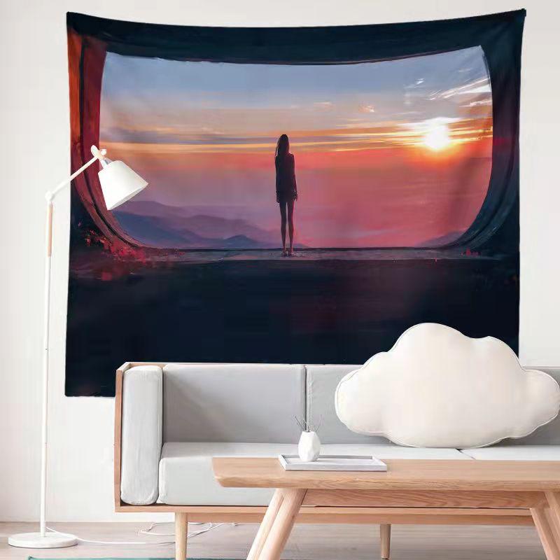 Aesthetics Sunset Starry Night Sky Moon Landscape Background Bedside Living Room Dormitory Decoration Tapestry
