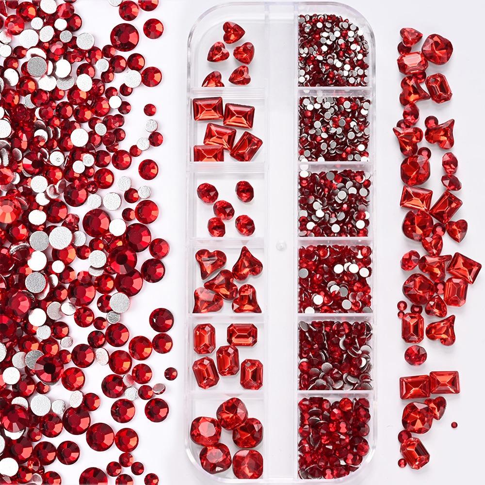 12 Grids 3D Nail Art Rhinestones Mixed Shapes Clear Glass Nail Art Charms Colorful Flatback Nail Art Decoration