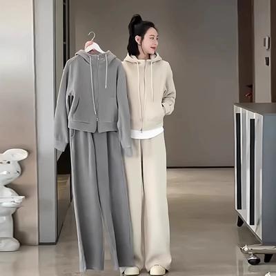Plus Size Autumn and Winter Fashion Casual Sports Suit Women's Hooded Sweater Wide-leg Pants Two-piece Suit