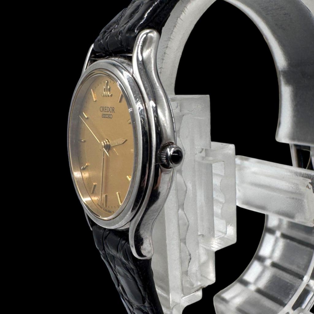 Used New Battery Operated, Beautiful Condition SEIKO CREDOR 4J81-0A40 Ladies Watch, Quartz, Round, Gold Dial, Genuine Strap