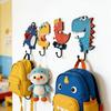 4Pcs 4 Hooks Dinosaur Wall Hooks Stable Structure Cartoon Wooden Key Holder Smooth Surface Strong Bearing Wall Mounted Organizer