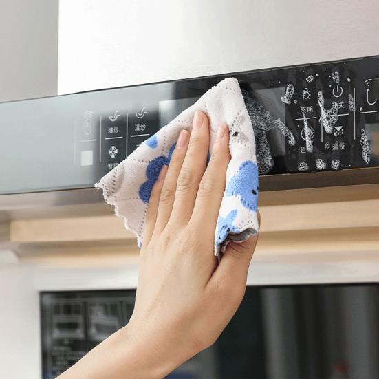 5 ks utěrek s kresleným vzorem, dvojitá vrstva, odolná proti mastnotě, silná absorpce vody, potištěné korálové fleece, měkké kuchyňské utěrky, domácí potřeby