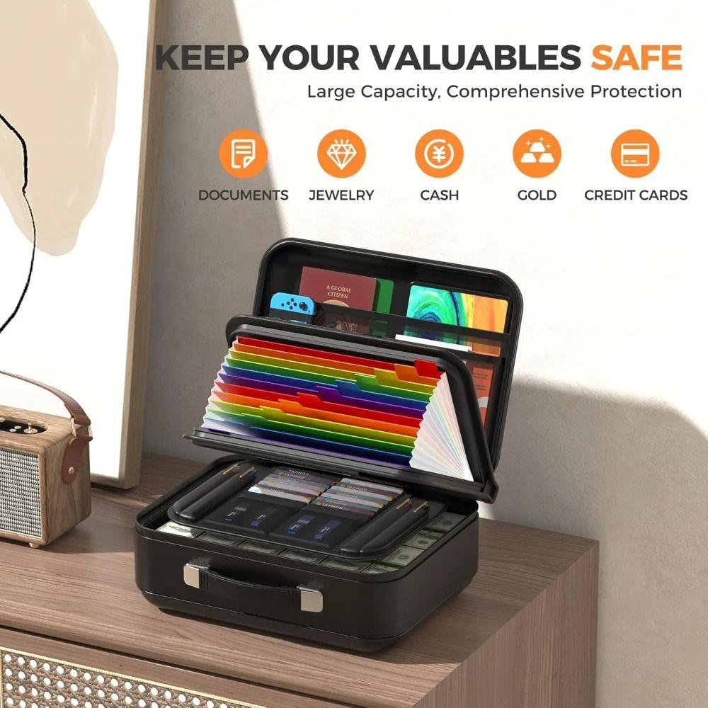 Hard-Shell Design Fireproof File Box Water Resistant Portable Safe Case  Certificate Storage