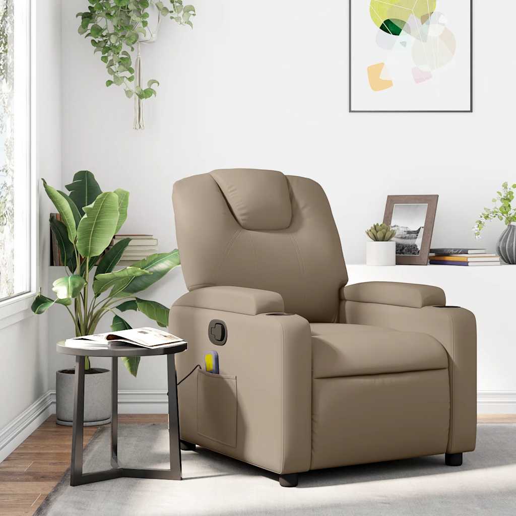 Vidaxl Schlafsofa mit Massagefunktion, Cappuccino, Kunstlederbezug