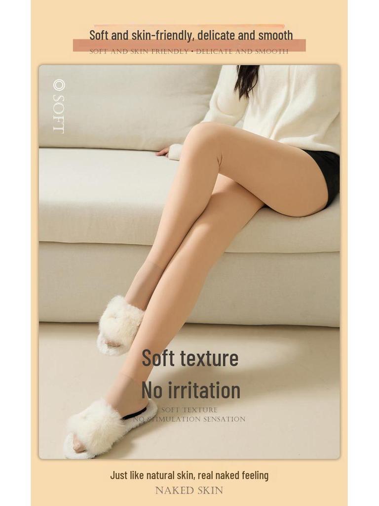 Flower Fairy Warm Nude Plus Velvet Open Crotch Pantyhose - Large Size Autumn/Winter Leggings