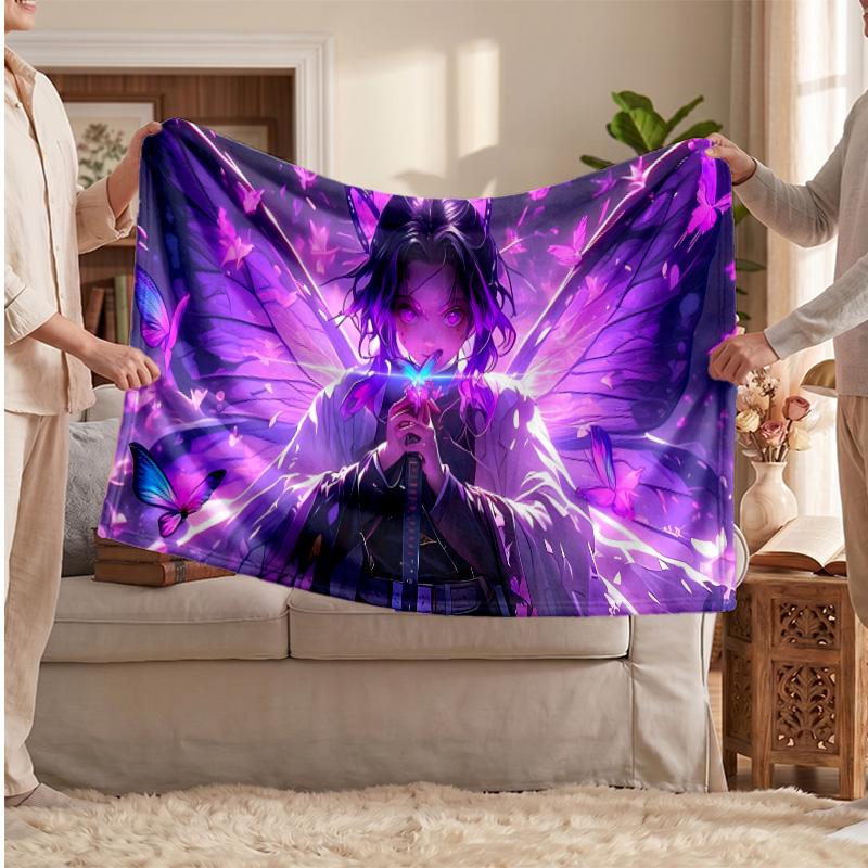 Shinobu Kocho Printed Flannel Blanket, Skin Friendly Warm Throw for Indoor Couch Bed Daily Use
