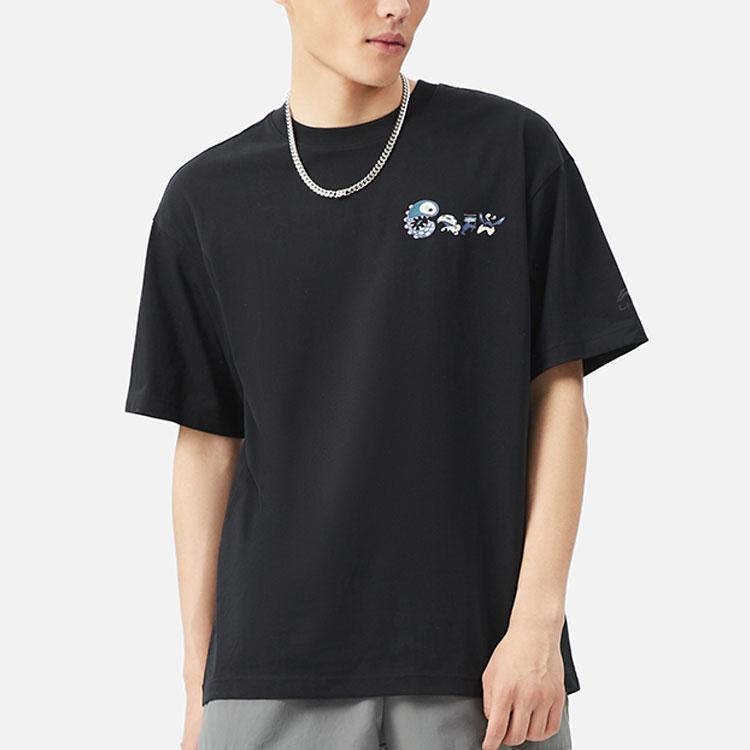 Li-Ning Sports Life Series Cartoon Animal Alphabet Print Casual Round Neck Short Sleeve T-Shirt Unisex Tops Black AHSSA57-2