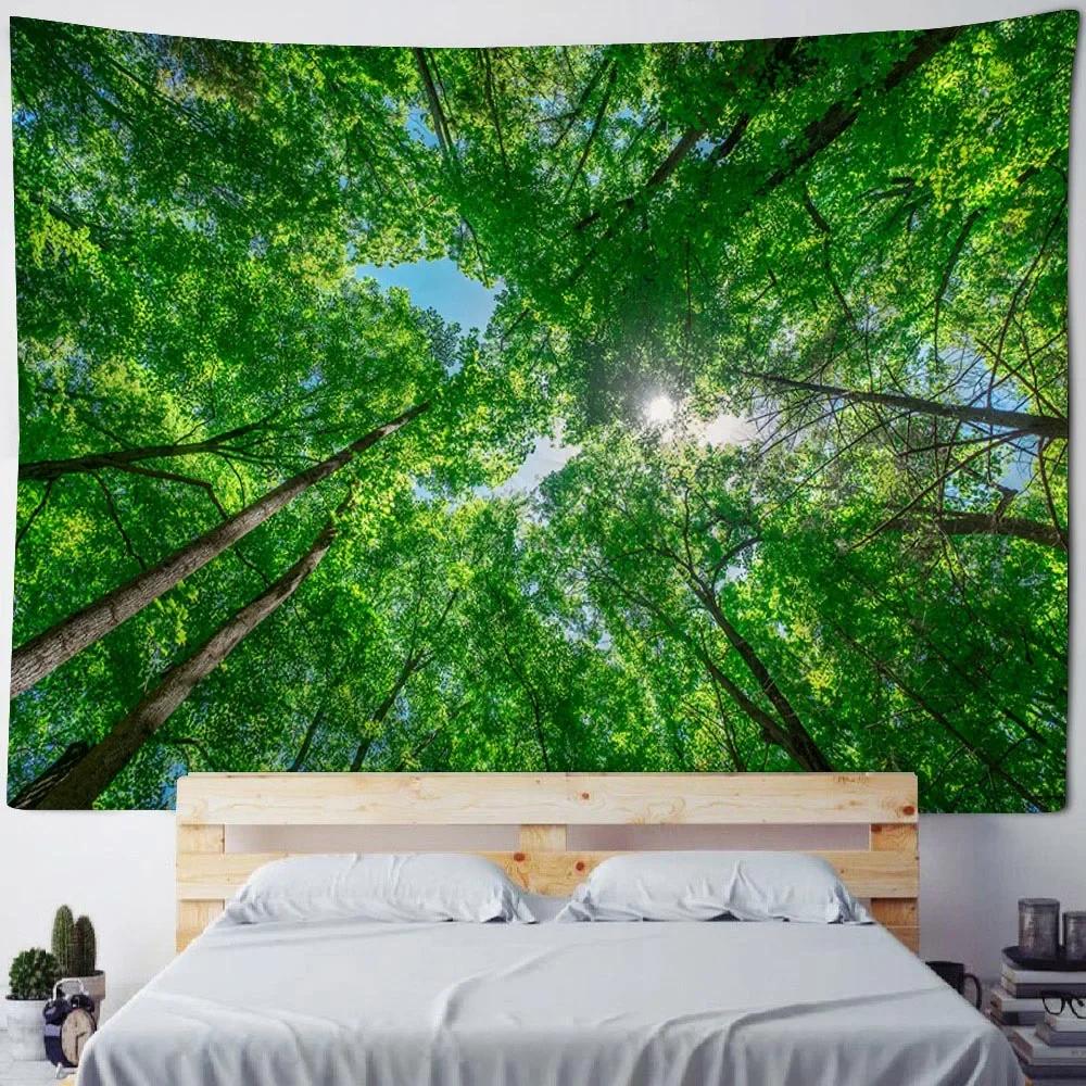Sunshine Forest Wall Mounted Tapestry Polyester Fabric Bedroom Living Room Sofa Carpet Bohemian Style Art Decoration