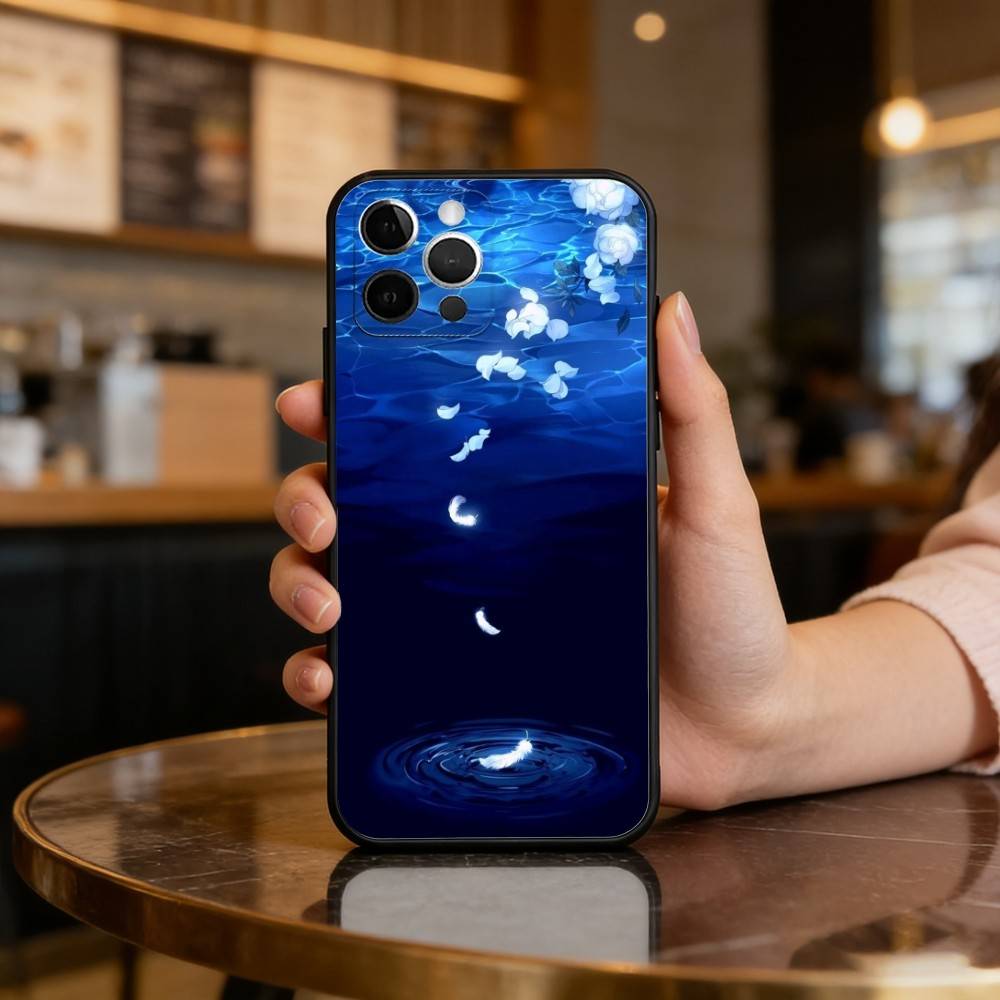 Night Water Dream Art Phone Case For iPhone 17,16,15,14,13,12,11 Plus,Pro Max,Soft Silicone Black Cover