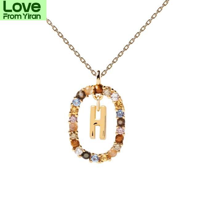 Letter Necklace Chain With Colorful Cubic Zirconia For Women Initial A -Z Alphabet Pendant Choker Trend Jewelry