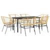 7 Piece Outdoor Dining Set Brown Poly Rattan Table with Glass Top
