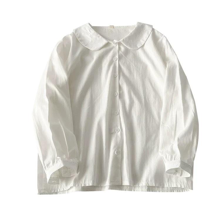 

2022 Осень Женская Повседневная Рубашка из Чистого Хлопка с Длинным Рукавом Соль Белая: Универсальный и свободный крой Large