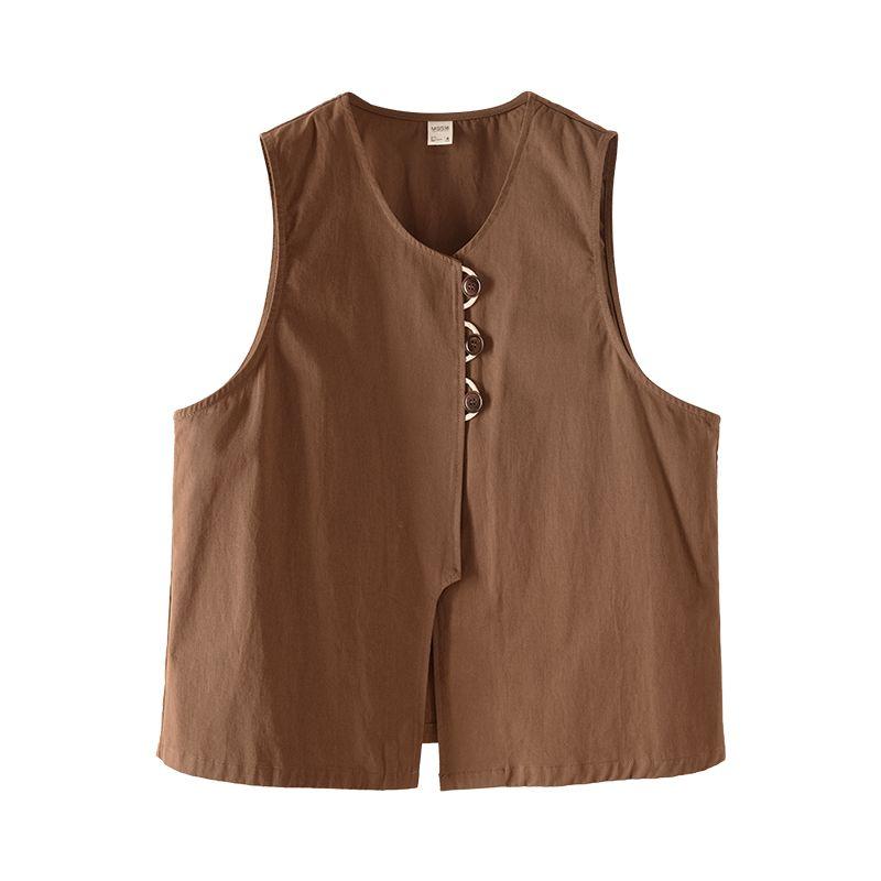 

Plus size women clothing [Korean Series Early Autumn Wear Set] Retro Vest French style Shirts Loose Casual Pants Three-Piece Set