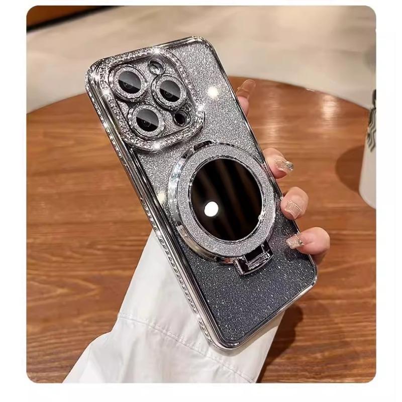 Pudră Flash Diamant Laterală Potrivită pentru Carcasă Telefon Mobil IPhone16proMax Apple 15 Magnetic 14 Suport Oglindă Machiaj 13