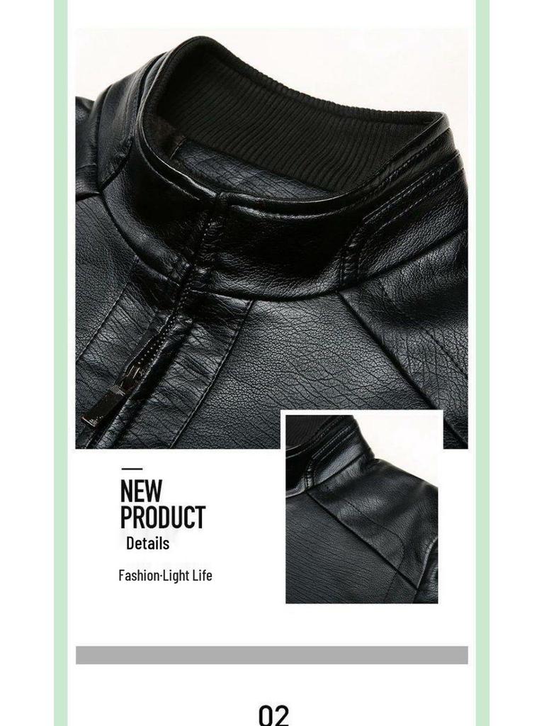 Men's Leather Jacket for Mid-Aged & Elderly: Fleece-Lined, Thickened, Windproof, Detachable Fur Collar, Winter Warmth for Dad.