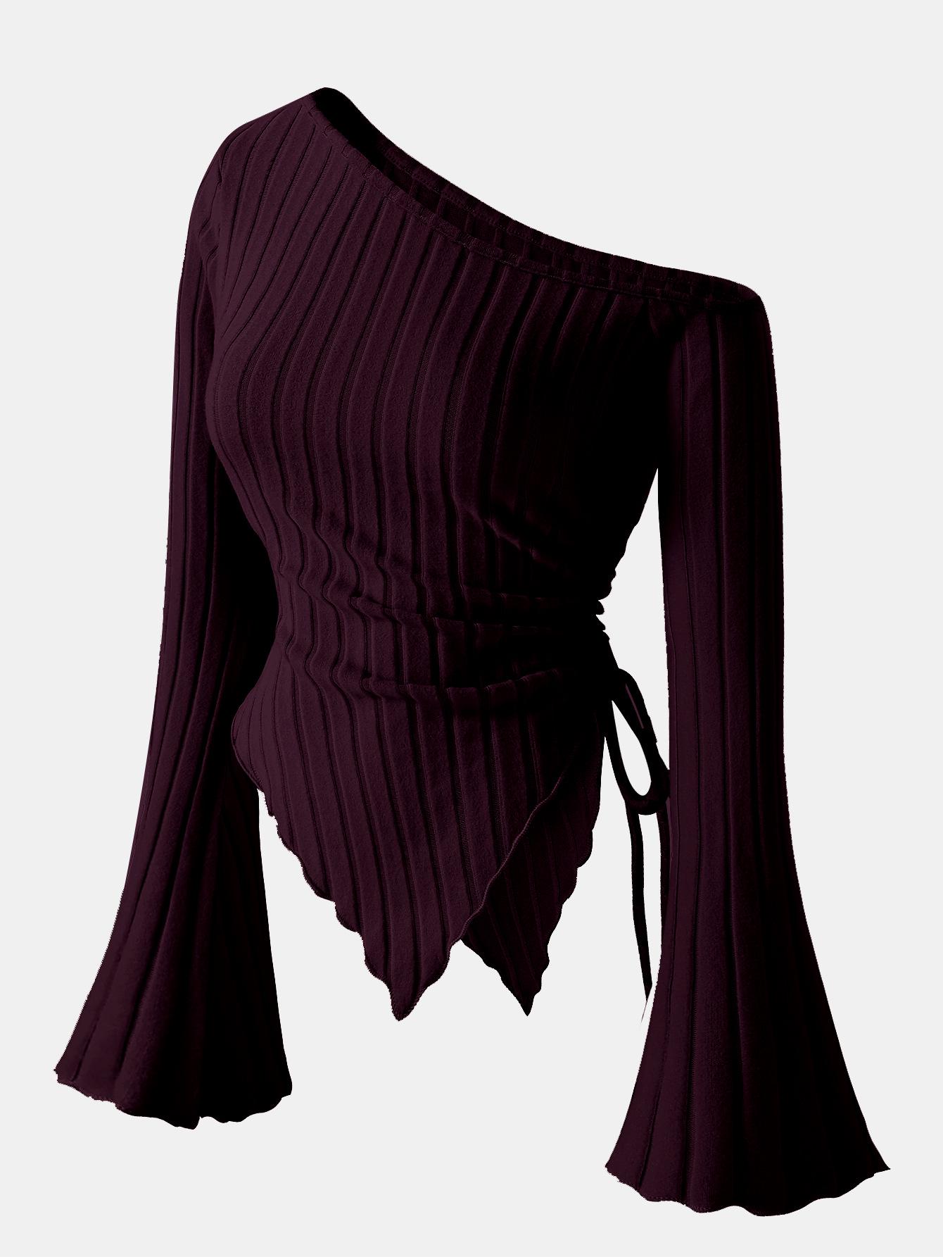 24th Anniversary Edition Apricot Off-Shoulder T-shirt with Asymmetrical Hem and Bell Sleeves Small