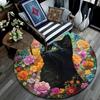 Black Cat Floral Round Area Rug,Carpet Rug for Living Room Bedroom Sofa Playroom Decor,Non-slip Floor Mat