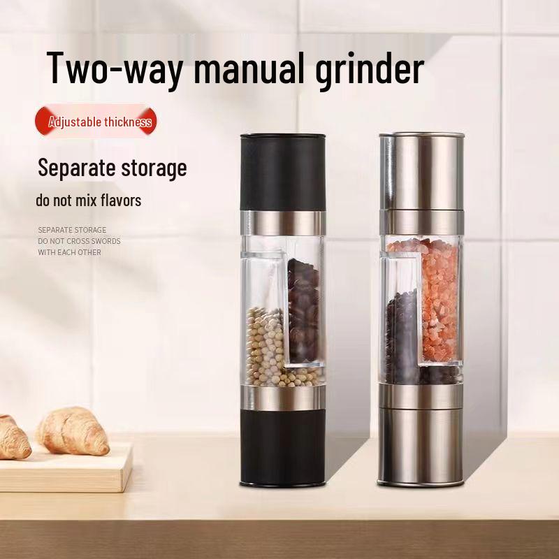 Bidirectional Manual Black Pepper & Sea Salt Grinder - Stainless Steel & Glass Bottle