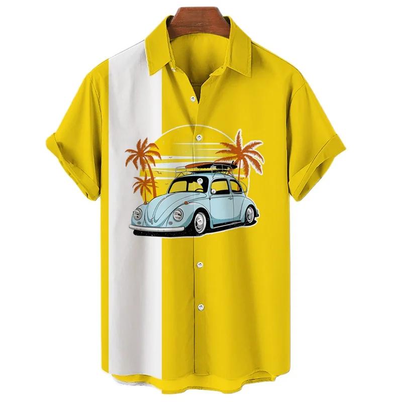 Men Clothing Hawaiian Vacation Beach Shirt Lapel Blouse Summer Casual Clothes Tops Chemise