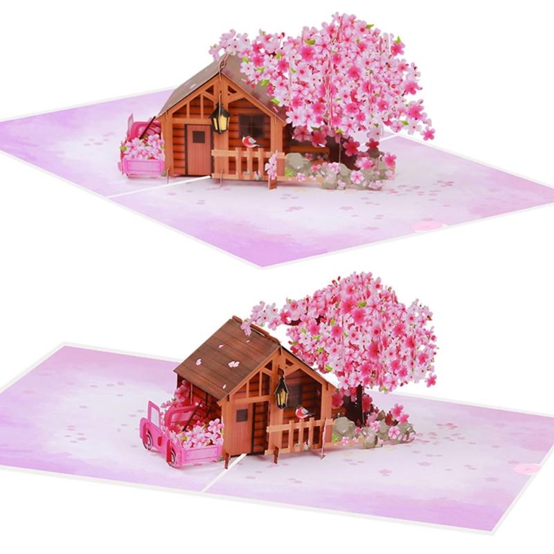Birthday Greeting Card Paper Sculpture Flower Tree Cottage Happy Birthday Card For Anniversary Valentine's Day Gift