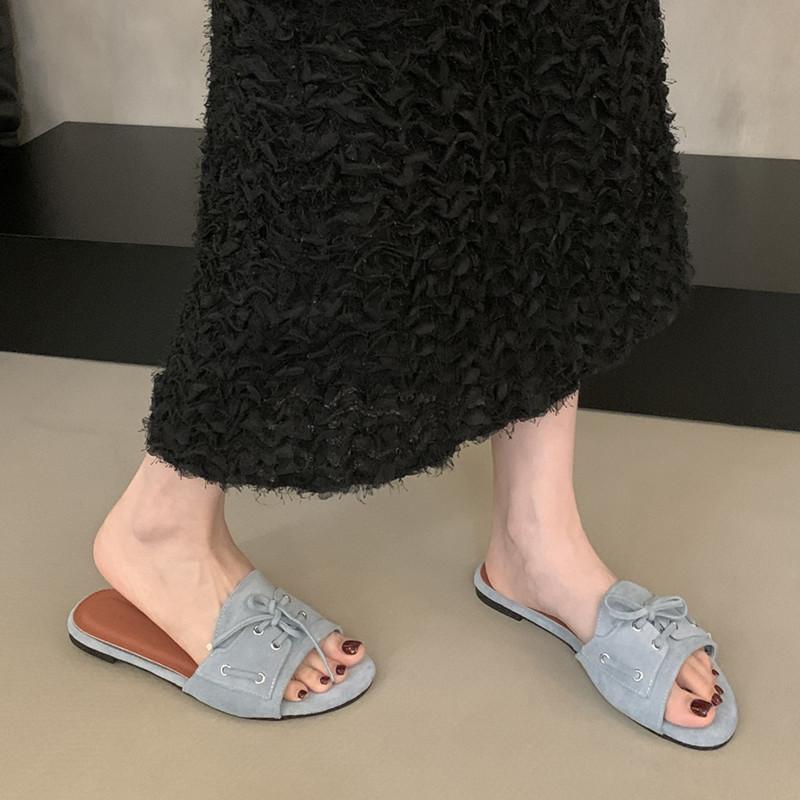 Mode Bailamos 2025 Sommer Neue Damen Hausschuhe Mode Flacher Absatz Damen Elegante Pantoletten Offene Zehen Outdoor Kleidsandale Schuhe