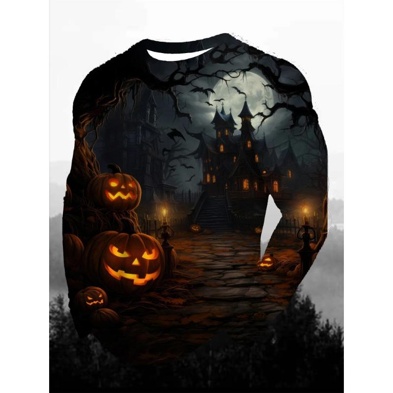 3D Printed Halloween Theme Long Sleeve T-shirts Men's Fashion Tops Casual Party Clothing