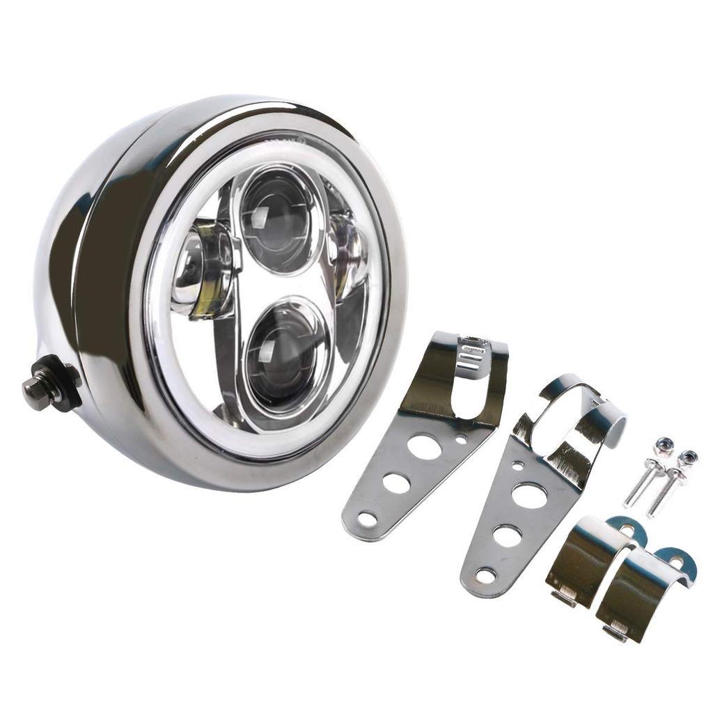 Silver 5-3/4" LED Motorcycle Headlight White Halo Ring with Headlight Housing Mount Bracket Compatible