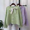 Autumn and winter new lace-up bow knitted cardigan loose soft waxy sweet gentle wind sweater jacket women's clothing