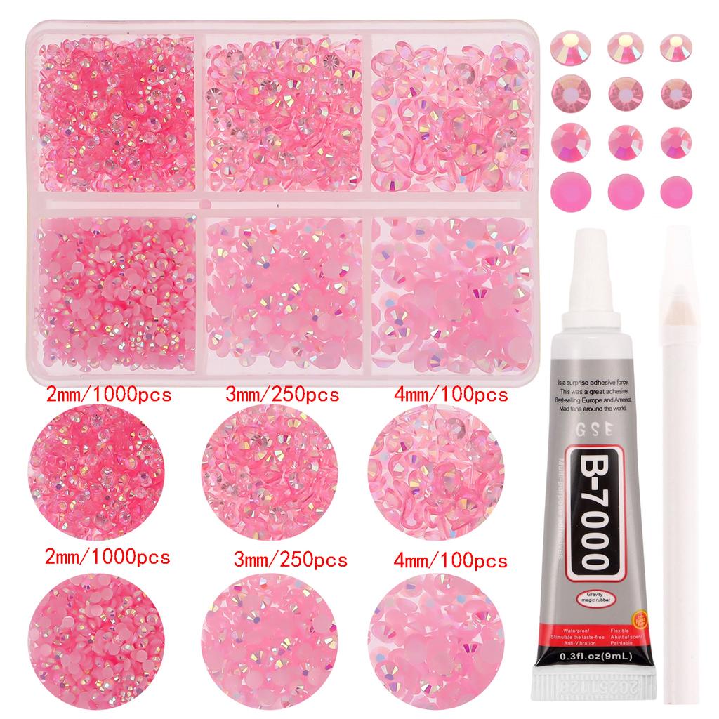 2/3/4mm Mix Size Sparkling Resin Imitate Diamond 2700pcs Smooth Back Adhesive Rhinestones Nail Art Fabrics with Diamond Pen Glue