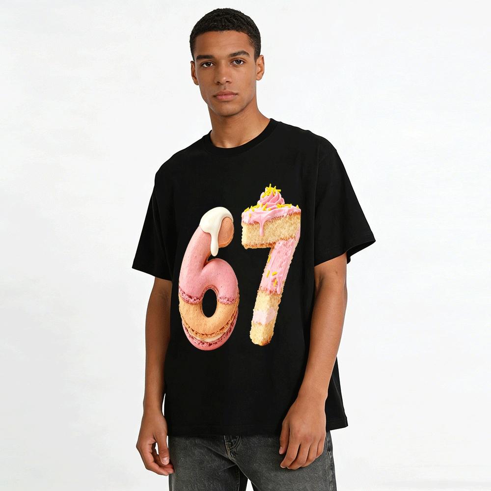 Fun Number 67 Dessert Print Casual Top Pure cotton T-shirt