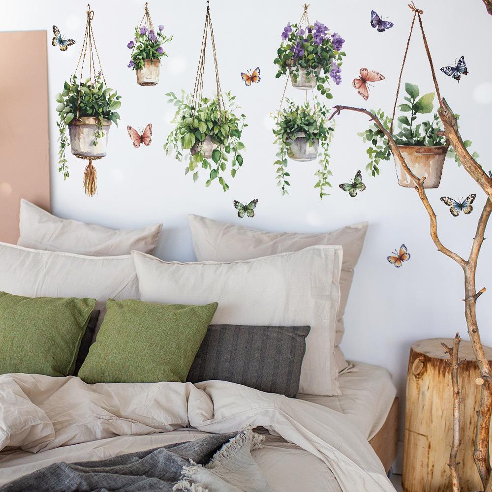 Fresh Hanging Decorative Potted Butterfly Bedroom Living Room Home Wall Background Landscaping Decoration Wall Stickers