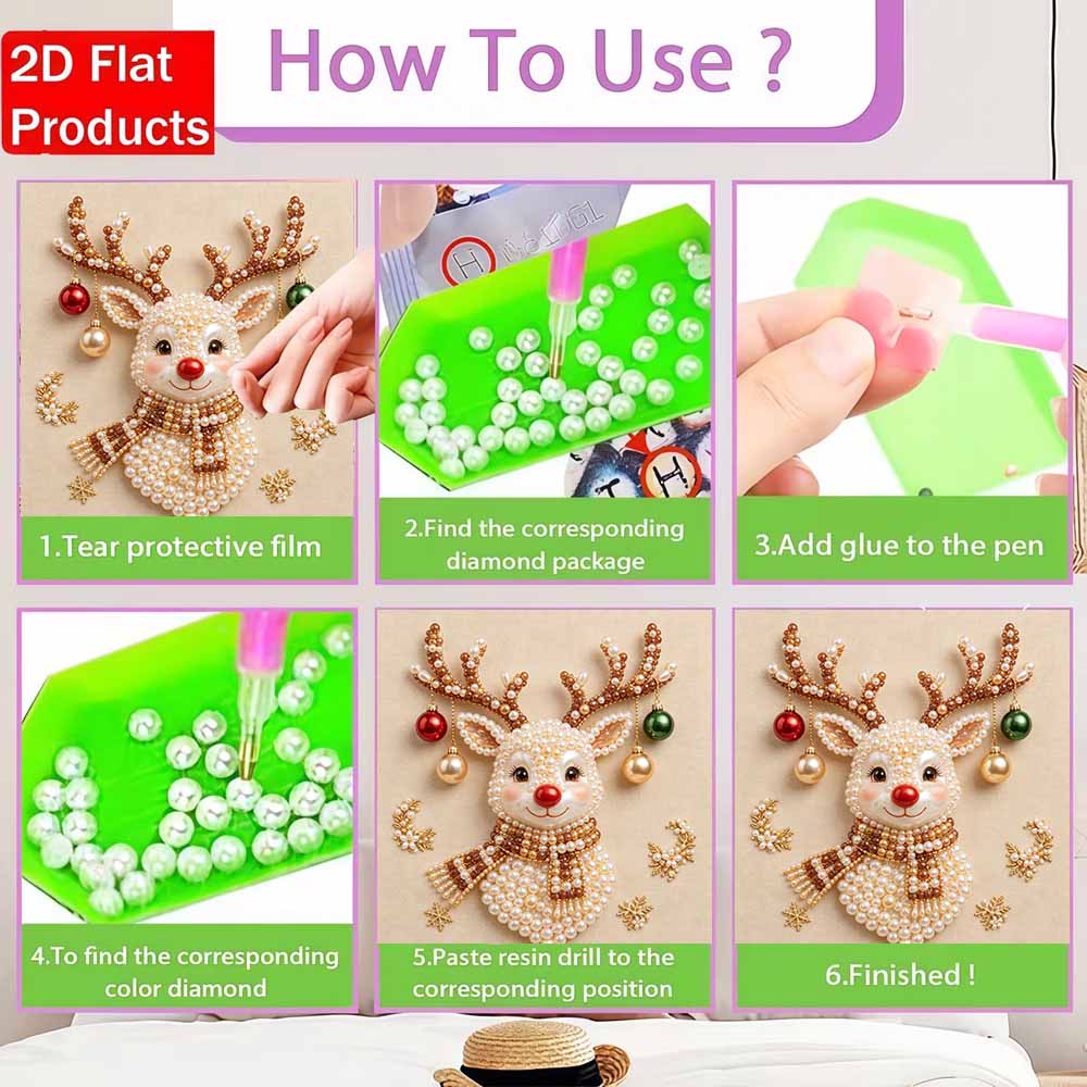 DIY Christmas pearl painting kit reindeer artwork. home wall decoration