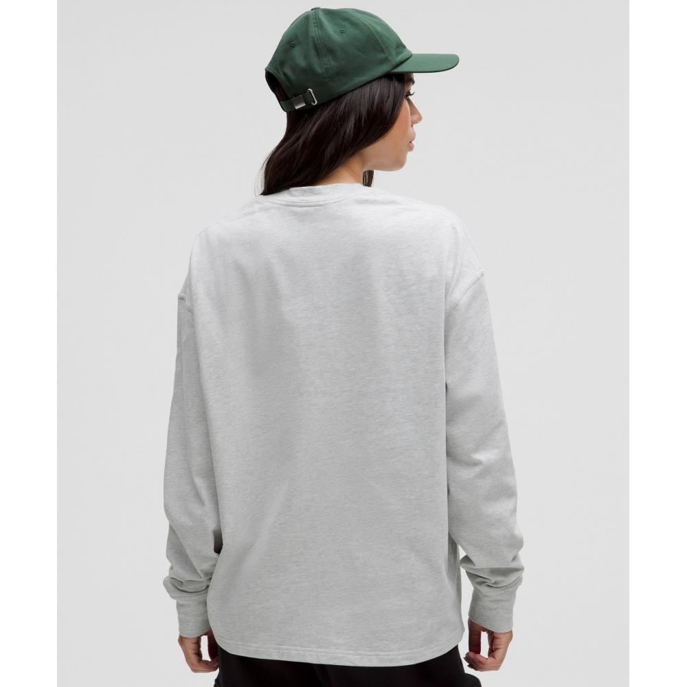 Lululemon Schweres Baumwoll-Rundhals-Langarmshirt Melange Core Ultra Hellgrau
