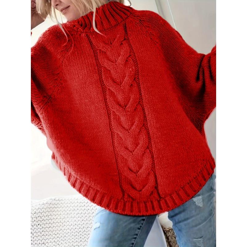 Women'S Vintage-Inspired Black Cable Sweater with High Neck, Loose Fit, Casual, Everyday Pullover, Vintage Sweater | Cable Pattern, Sweater Dress