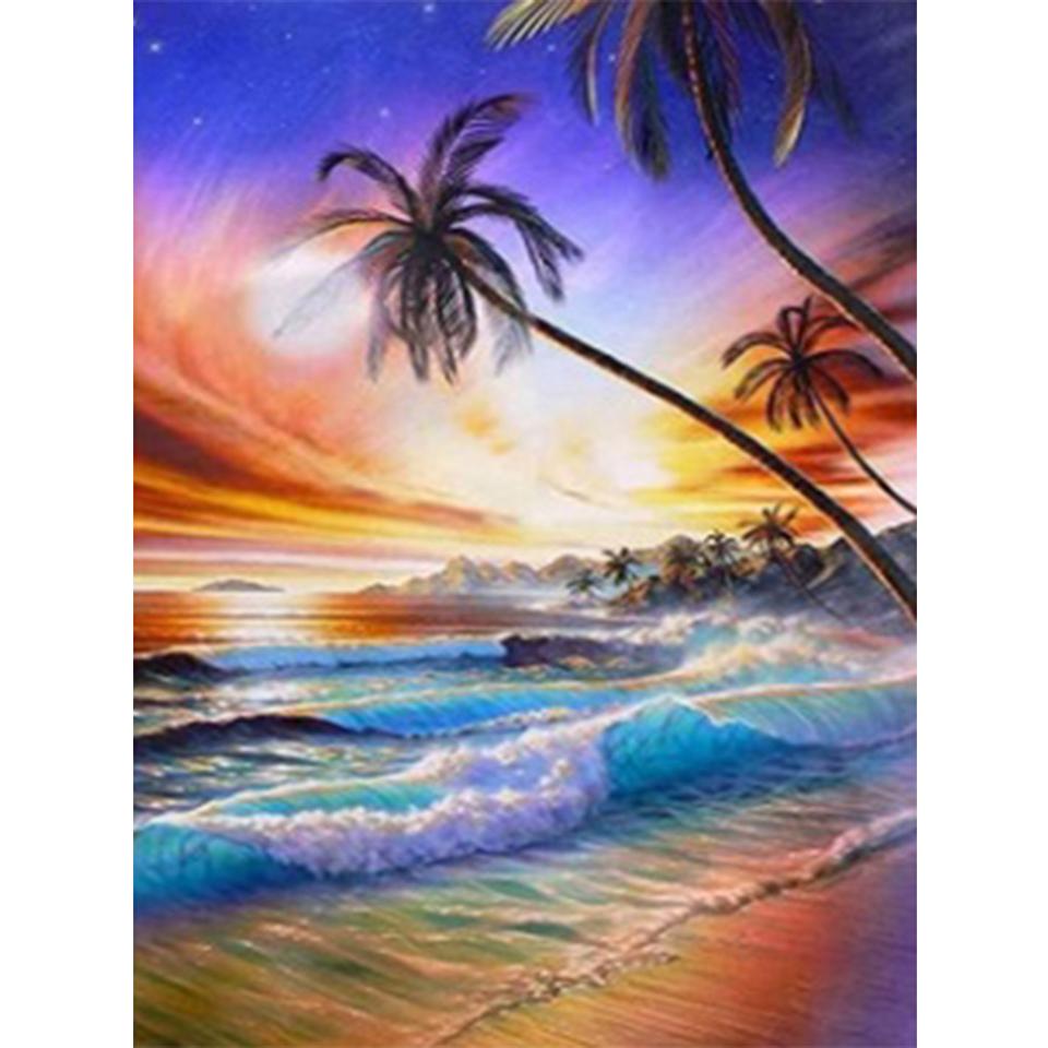 5D DIY Coastal Landscape Diamond Painting Rhinestone Picture Full Diamond Embroidery Gift Mosaic Decoration Cross Stitch Kit