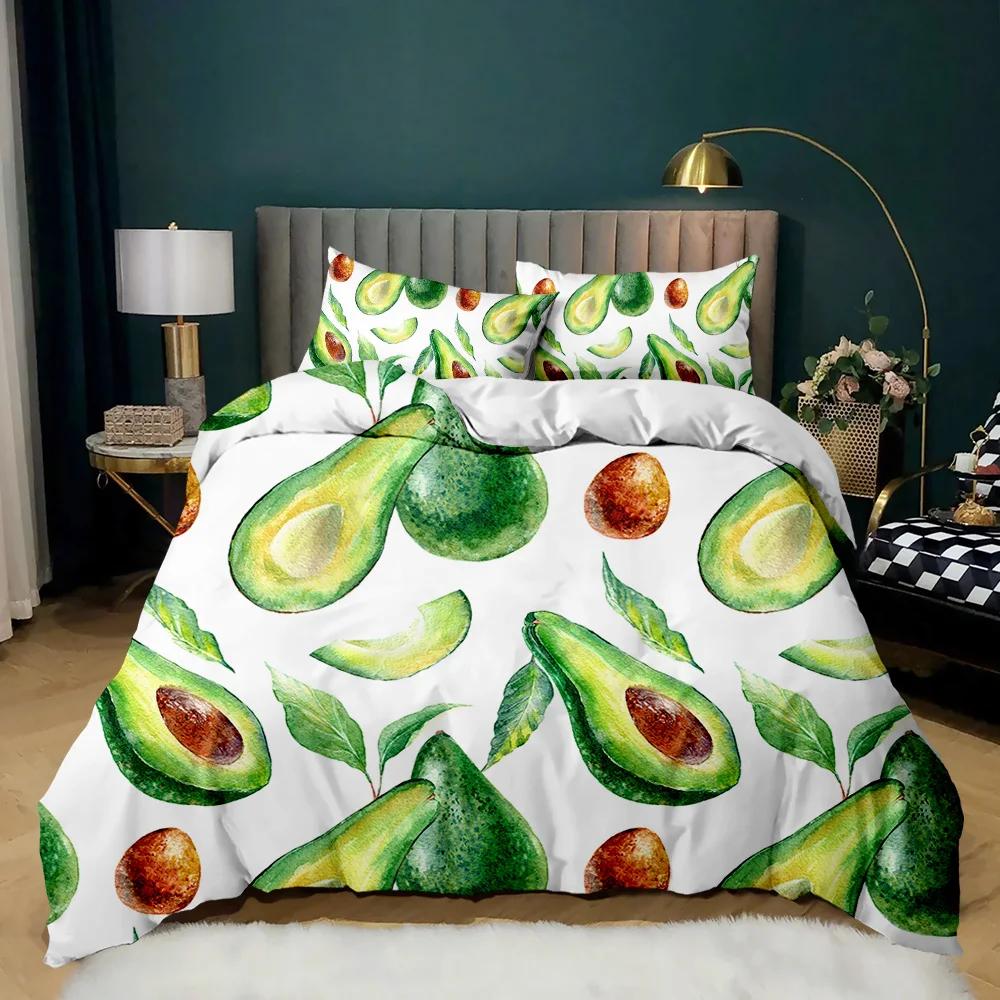 Avokado Dynetrekksett Avokado Sengetøy Søte Frukter Dynetrekk Queen Tropisk Botanisk Tegneserie Polyester Dyne Trekk