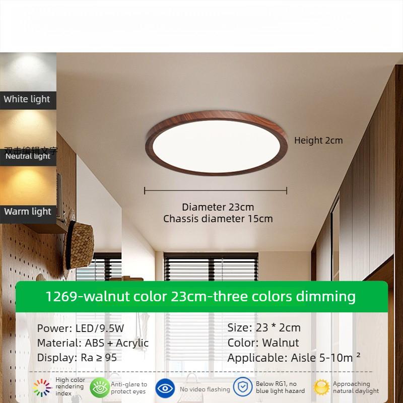 Retro Ultra-Thin LED Ceiling Light Walnut Bedroom Ceiling Lamp Eye Protection Children s Room Light Corridor Balcony Light 23CM-Tri Color