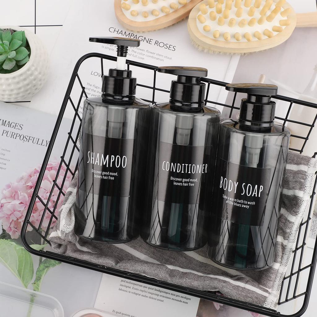 Segbeauty Shampoo Bottle Dispenser, Gray, 500ml, Set of 3, Refillable Bottles, Stylish Bathroom Containers, Anti-Virus