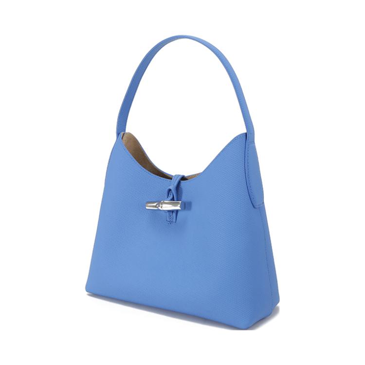 Longchamp Le Roseau Solid Bamboo Simple Leather Underarm Tote Shoulder Bag Medium Women bags Navy-Blue 10153HPN487