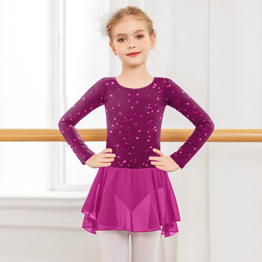 Girls' Color-blocked Romper Long-sleeved Tulle Dress Dance Costume