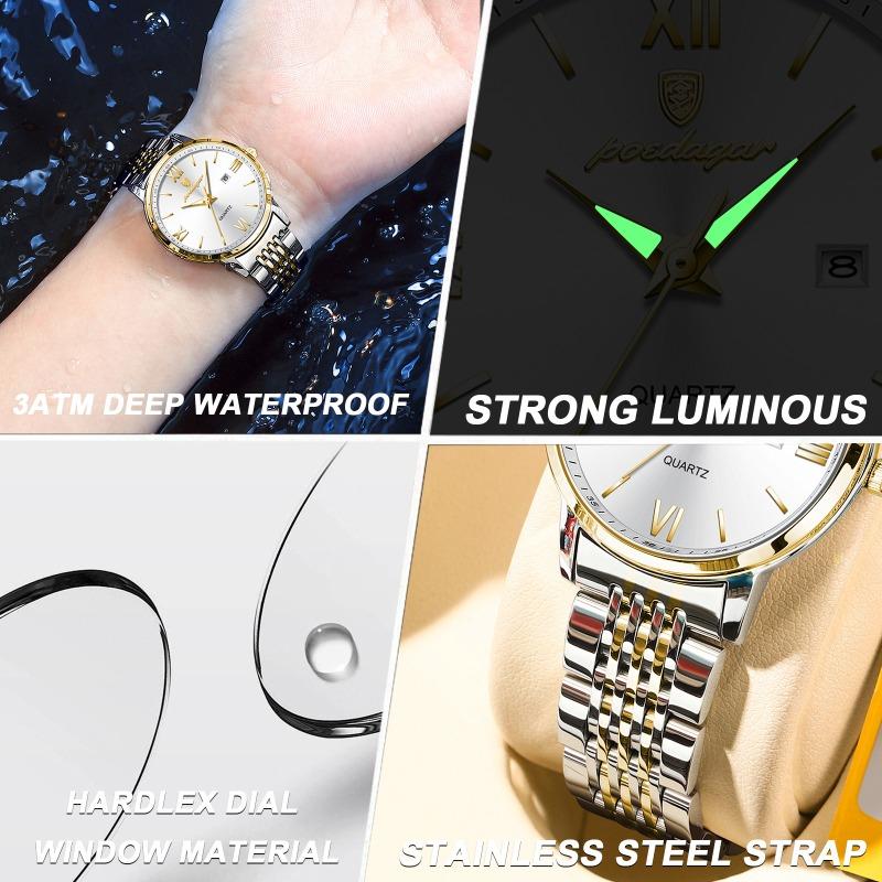 POEDAGAR Top Original Woman Wristwatch Waterproof Luminous Date Ladies Watch High Quality Stainless Steel Quartz Watches