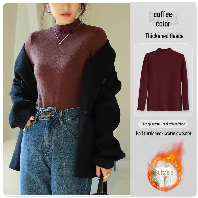

Women s Plush Knit Sweater - Half-High Collar, Thick Long Sleeve, Autumn/Winter Fashion XL (for 120-130 jin)