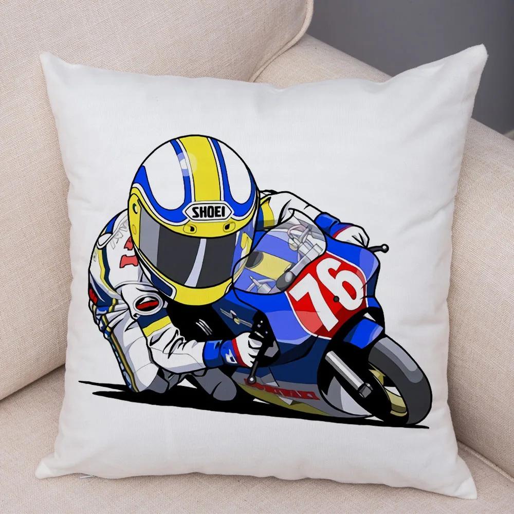 Cartoon Sport Motorcycle Cushion Cover Super Soft Short Plush Mobile Bike Pillow Covers Pillow Case For Sofa Home Car Pillowcase