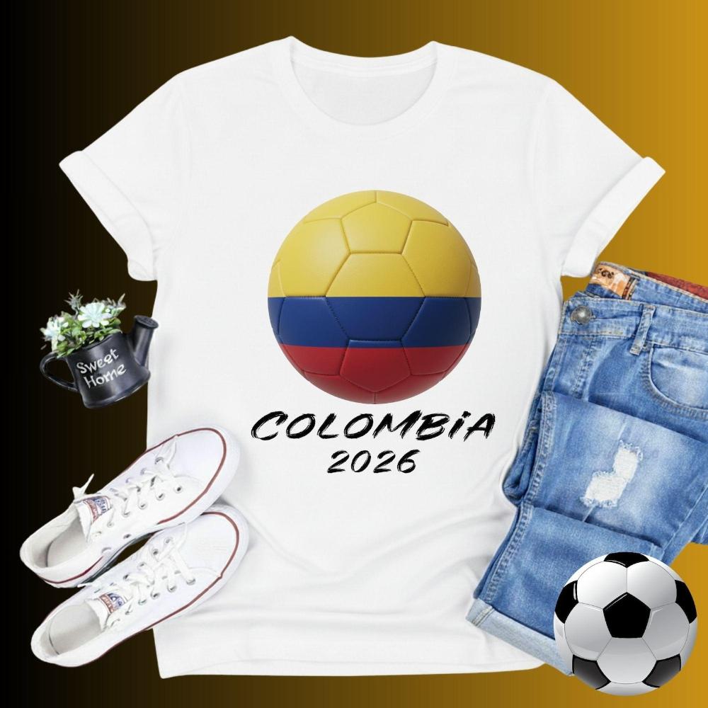 Colombia 2026 Flag Soccer Ball TShirt Patriotic Colombia 2026 Graphic TShirt Men Women Summer Fashion Crewneck Cotton Tee Tops S