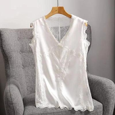 Canottiera da Donna Satinata con Scollo a V e Inserti in Pizzo Senza Spalline, Indossabile Come T-shirt Senza Maniche Schiena Scoperta