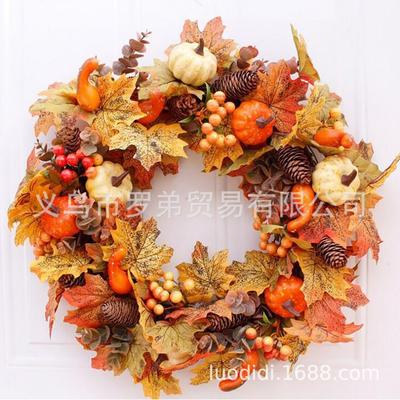 Harvest Wreath With Pumpkins Berries Vine Circle Halloween Thanksgiving Door Decor
