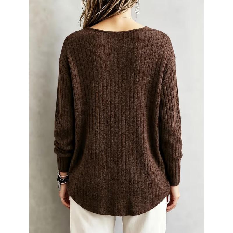 Women S Loose V Neck Long Sleeve Pullover Knit T Shirt