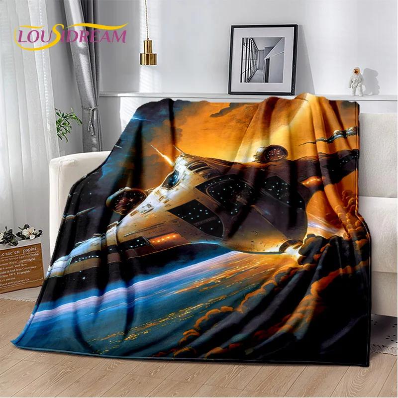 Spaceship  Spacecraft Universe UFO Blanket,Flannel Soft Throw Blanket for Home Bedroom Bed Sofa Picnic Office Hiking Kids Cover