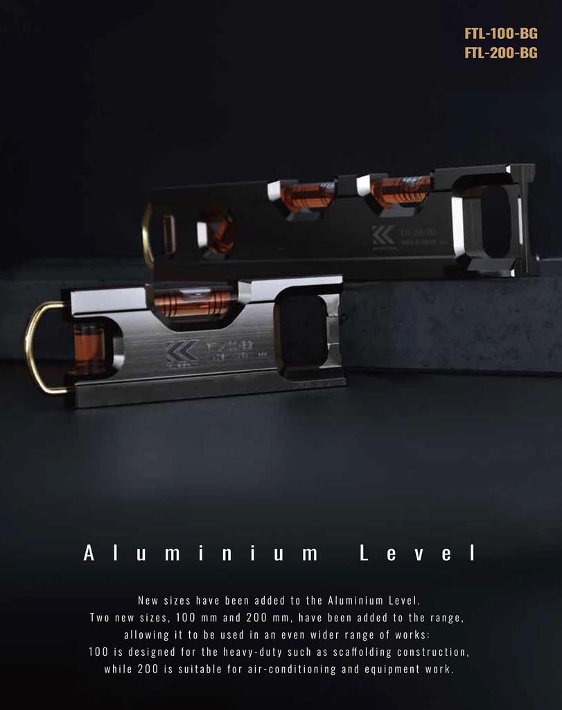 Fujiya Aluminum Black and 215mm Bubble Level, Gold, Approx. Wide, Orange, FTL-200-BG